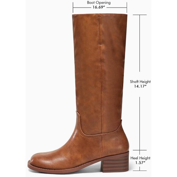 Women's Knee High Boots Square Toe Chunky Block Heel Tall Comfortable Shoes - Picture 4 of 6